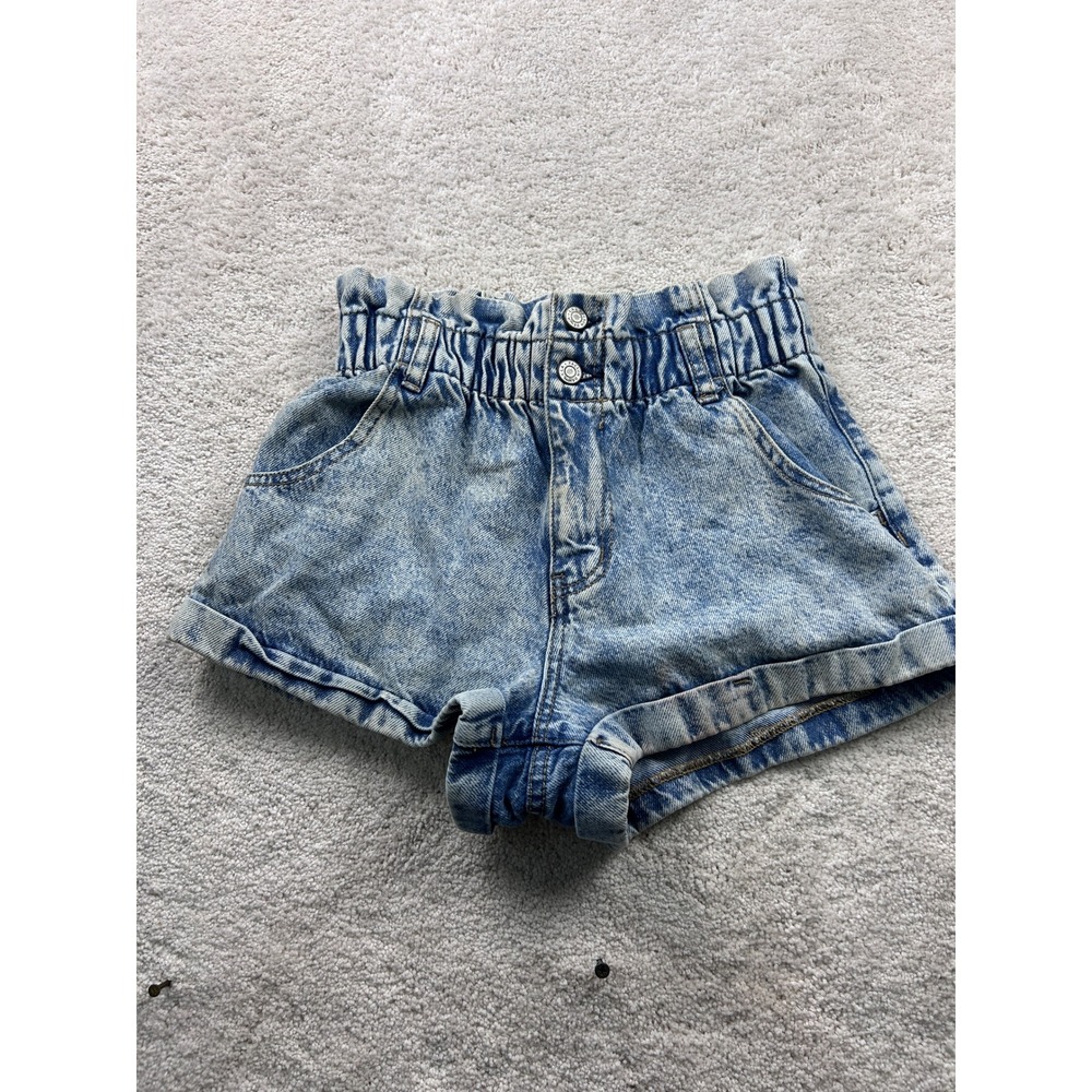 PacSun Women's Paperbag Mom Denim Shorts S Acid Wash High Rise Cuffed